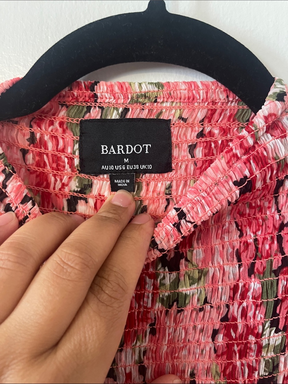 Bardot Remi Floral Smocked High-Neck Blouse Blouse in Pink Gardenia - Picture 9 of 13